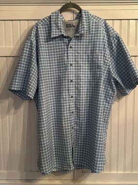 Eddie Bauer Light Blue and White Plaid Short-Sleeve Button-Down Shirt Size 3XLT